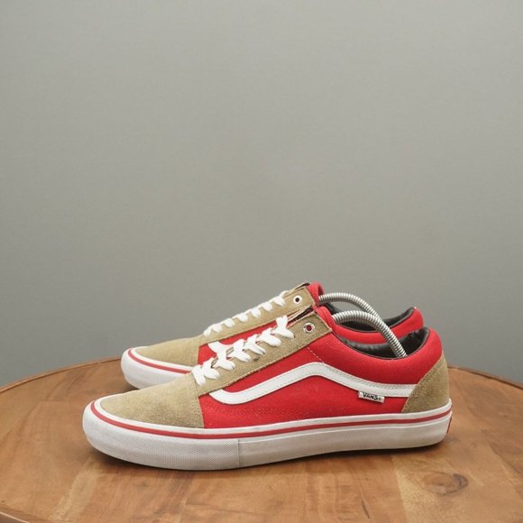 Vans Mens Old Skool Two Tone Sneakers Size 11.5 Beige Red Suede Canvas - Picture 5 of 11